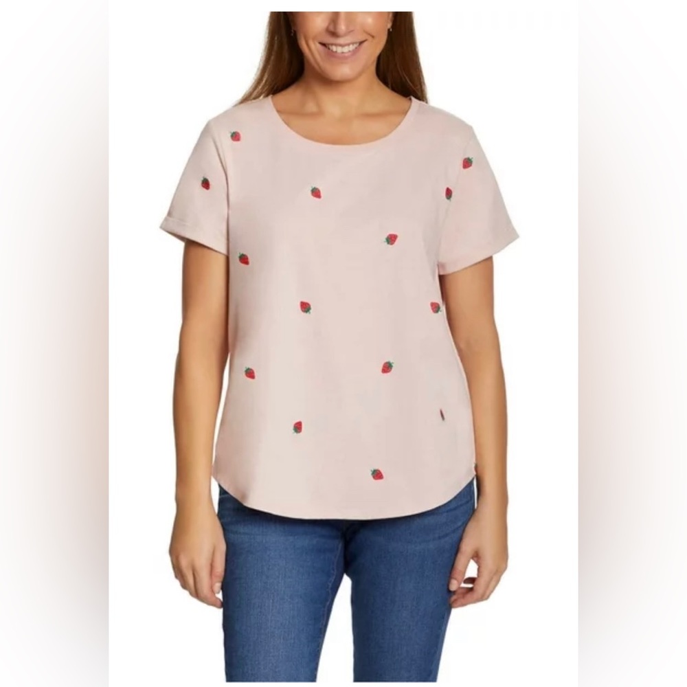 Vintage America Women's Strawberries Embroidered Relaxed Fit Top